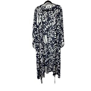 Girl with Curves Longline‎ Duster Women's 2XL Black White Abstract Quiet Luxury